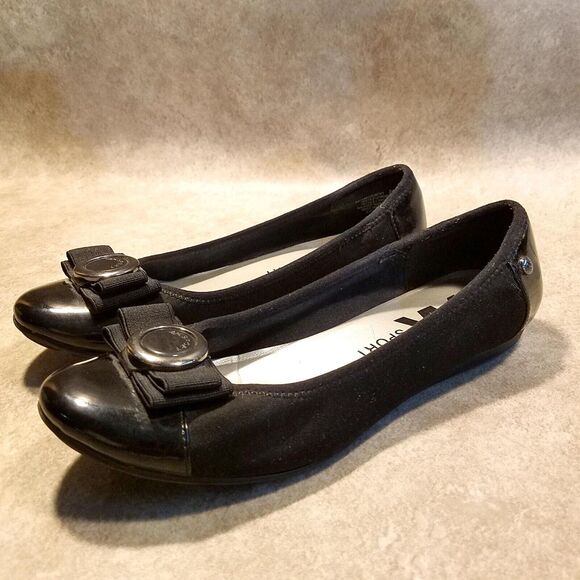 Anne Klein Sport Womens Amuzement Size 7.5 Black Textile Slip On Ballet Flats - Picture 3 of 10